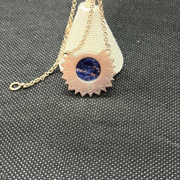 Sodalite& Rose Gold Sunburst Pendant Necklace. Rose gold vermeil over silver. - Picture 3 of 3